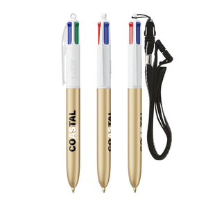 BIC® 4 Colours® Glacé con laccetto personalizzata — Gold Glacé - Bianco (esempio di personalizzazione)