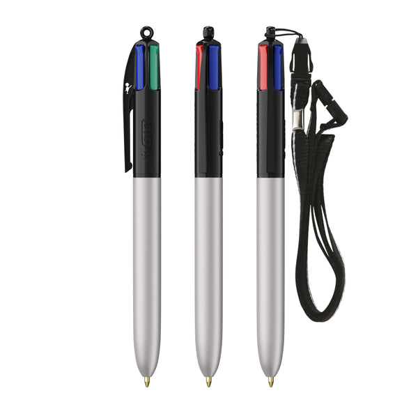 BIC® 4 Colours® Glacé con laccetto personalizzata — Nero - Glacé d'argento