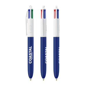 BIC® 4 Colours® Soft personalizzata — Bianco - blu navy morbido (esempio di personalizzazione)