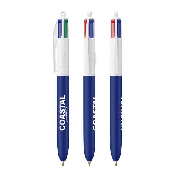 BIC® 4 Colours® Soft personalizzata — Bianco - blu navy morbido (esempio di personalizzazione)