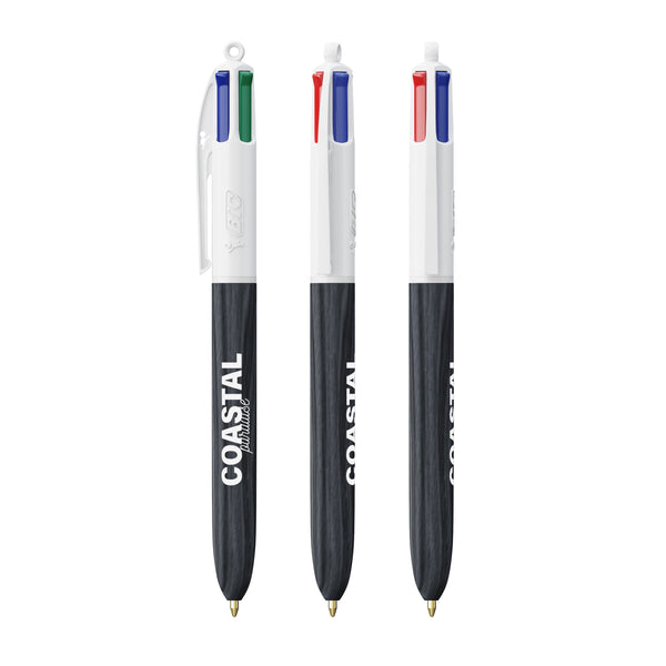 BIC® 4 Colours® Wood Style personalizzata — Bianco - legno nero (esempio di personalizzazione)