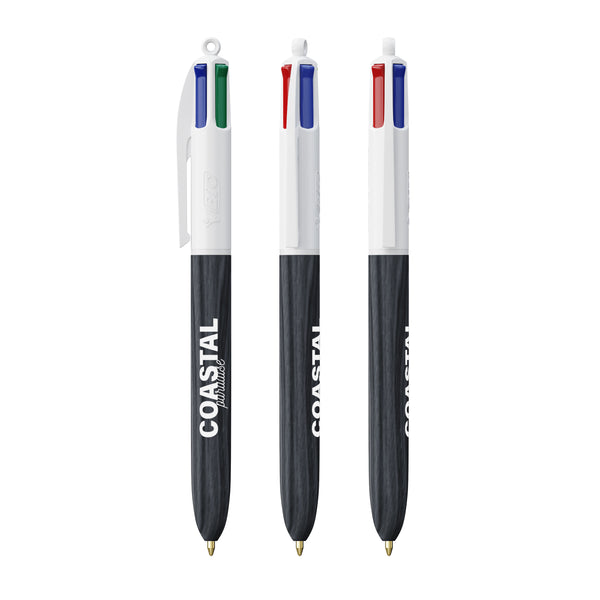 BIC® 4 Colours® Wood Style personalizzata — Bianco - legno nero (esempio di personalizzazione)