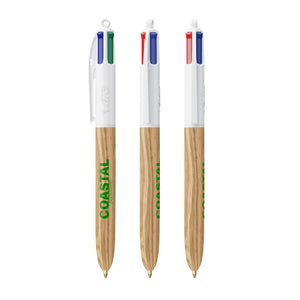 BIC® 4 Colours® Wood Style personalizzata — Bianco - legno naturale (esempio di personalizzazione)