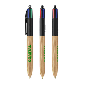 BIC® 4 Colours® Wood Style personalizzata — Nero - legno naturale (esempio di personalizzazione)