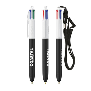 BIC® 4 Colours® Soft con laccetto personalizzata — Bianco - nero morbido (esempio di personalizzazione)
