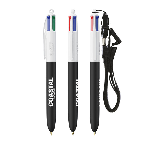 BIC® 4 Colours® Soft con laccetto personalizzata — Bianco - nero morbido (esempio di personalizzazione)