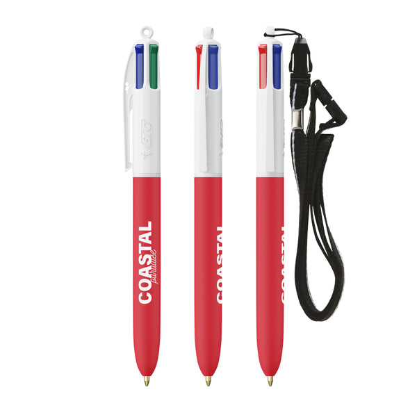 BIC® 4 Colours® Soft con laccetto personalizzata — Bianco - rosso morbido (esempio di personalizzazione)