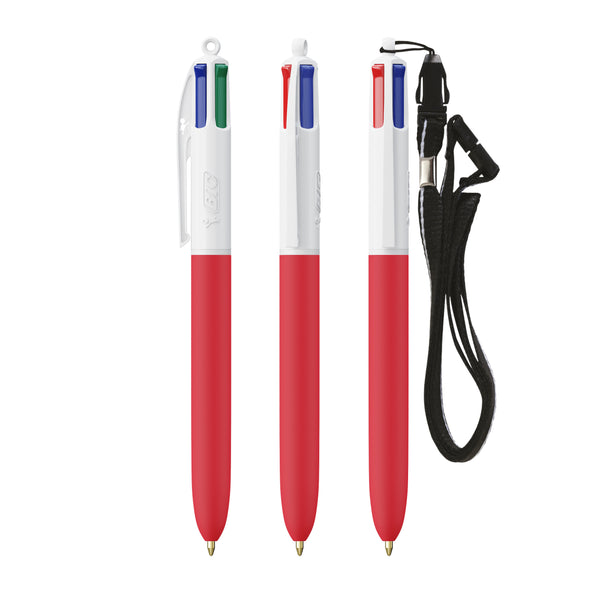 BIC® 4 Colours® Soft con laccetto personalizzata — Bianco - rosso morbido