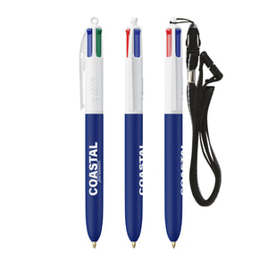 BIC® 4 Colours® Soft con laccetto personalizzata — Bianco - blu navy morbido (esempio di personalizzazione)