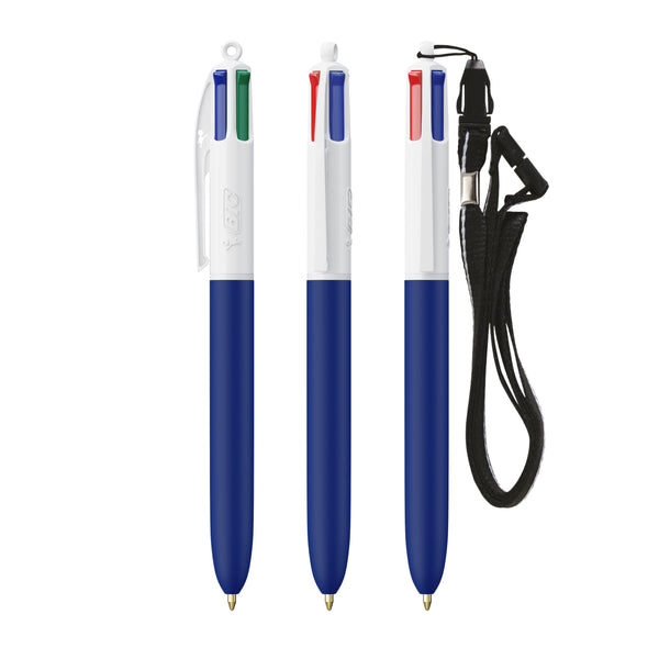 BIC® 4 Colours® Soft con laccetto personalizzata — Bianco - blu navy morbido