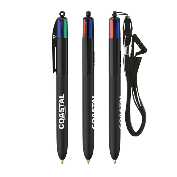 BIC® 4 Colours® Soft con laccetto personalizzata — Nero morbido (esempio di personalizzazione)