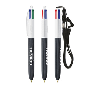 BIC® 4 Colours® Wood Style con laccetto personalizzata — Bianco - legno nero (esempio di personalizzazione)