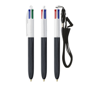 BIC® 4 Colours® Wood Style con laccetto personalizzata — Bianco - legno nero