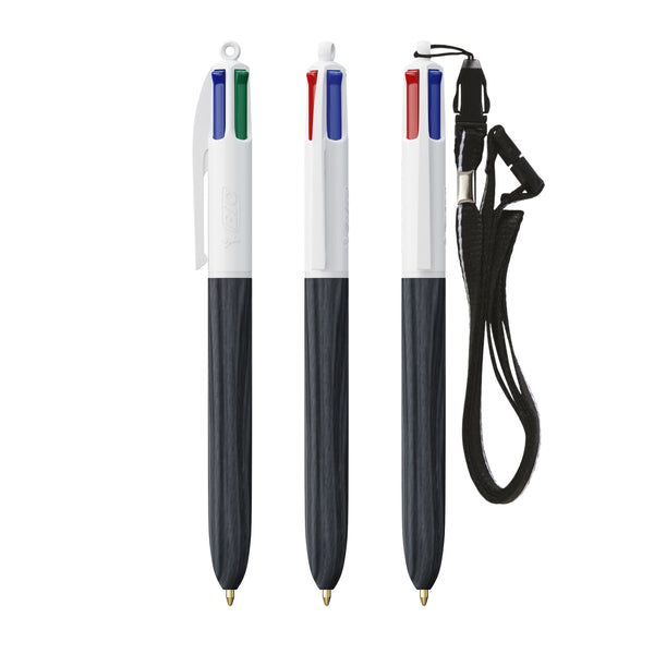 BIC® 4 Colours® Wood Style con laccetto personalizzata — Bianco - legno nero