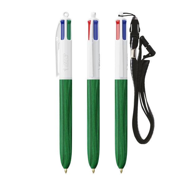 BIC® 4 Colours® Wood Style con laccetto personalizzata — Bianco - legno verde
