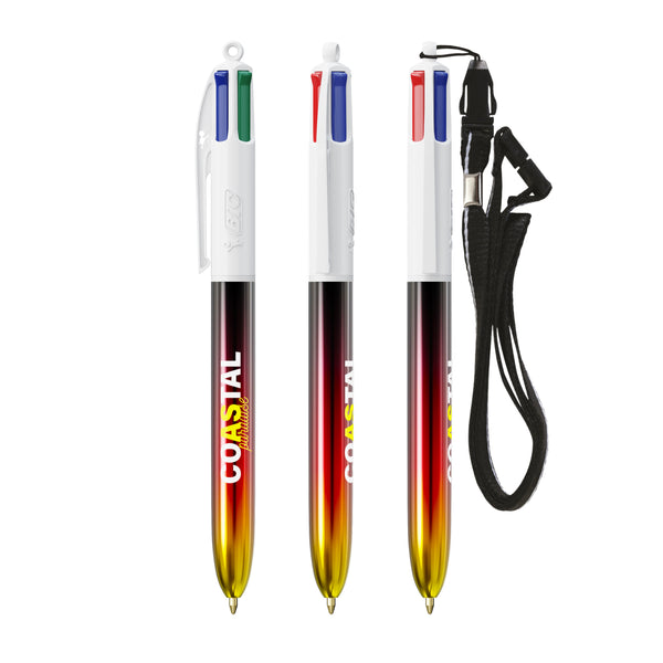 BIC® 4 Colours® Flags Collection con laccetto personalizzata — Bianco - Nero - Rosso - Giallo (esempio di personalizzazione)