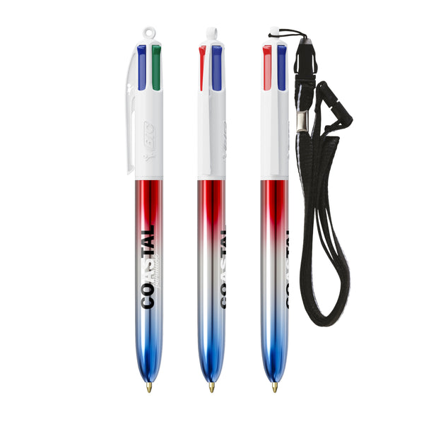 BIC® 4 Colours® Flags Collection con laccetto personalizzata — Rosso - argento - blu (esempio di personalizzazione)