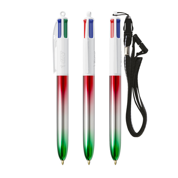 BIC® 4 Colours® Flags Collection con laccetto personalizzata — verde - argento - Rosso
