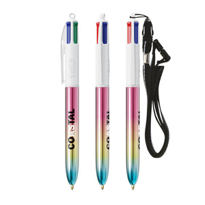 BIC® 4 Colours® Gradient con laccetto personalizzata — Rosa/Giallo/Turchese (esempio di personalizzazione)