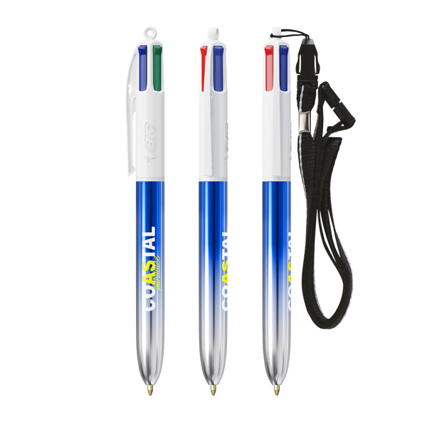 BIC® 4 Colours® Bicolor con laccetto personalizzata — Blu/Argento (esempio di personalizzazione)