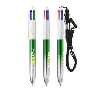 BIC® 4 Colours® Bicolor con laccetto personalizzata — Verde/Argento (esempio di personalizzazione)