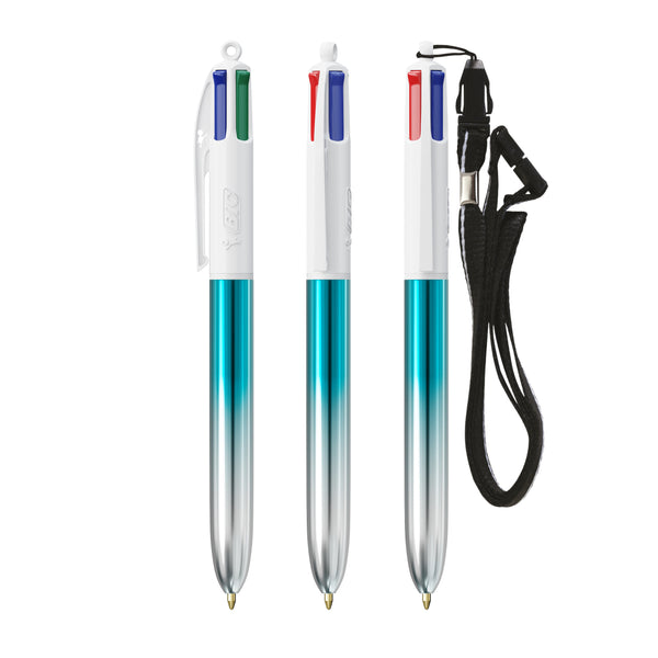 BIC® 4 Colours® Bicolor con laccetto personalizzata — Turchese/Argento