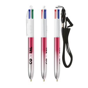 BIC® 4 Colours® Bicolor con laccetto personalizzata — Rosa/Argento (esempio di personalizzazione)