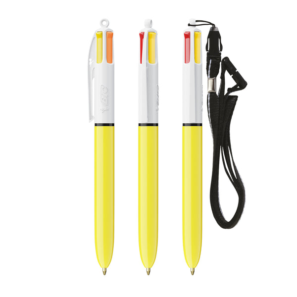 BIC® 4 Colours® Sun con laccetto personalizzata — Bianco/Giallo