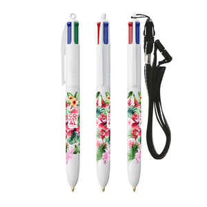 BIC® 4 Colours® con laccetto personalizzata — Bianco (esempio di personalizzazione)