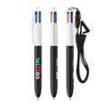BIC® 4 Colours® con laccetto personalizzata — Bianco/Nero (esempio di personalizzazione)