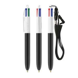 BIC® 4 Colours® con laccetto personalizzata — Bianco/Nero