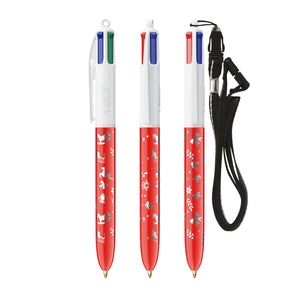 BIC® 4 Colours® con laccetto personalizzata — Bianco/Rosso (esempio di personalizzazione)