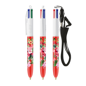 BIC® 4 Colours® con laccetto personalizzata — Bianco/Rosso (esempio di personalizzazione)