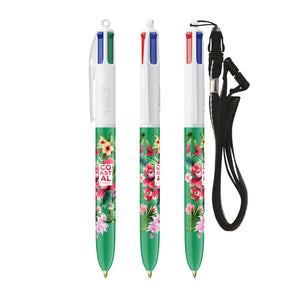 BIC® 4 Colours® con laccetto personalizzata — Bianco/Verde (esempio di personalizzazione)