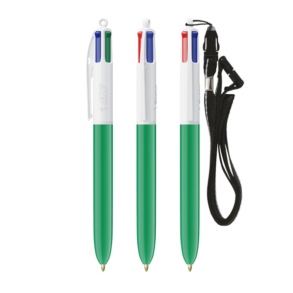BIC® 4 Colours® con laccetto personalizzata — Bianco/Verde