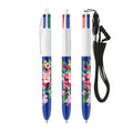 BIC® 4 Colours® con laccetto personalizzata — Bianco/Blu/Anello Bianco (esempio di personalizzazione)