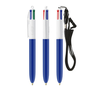 BIC® 4 Colours® con laccetto personalizzata — Bianco/Blu/Anello Bianco