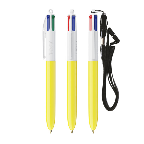 BIC® 4 Colours® con laccetto personalizzata — Bianco/Giallo