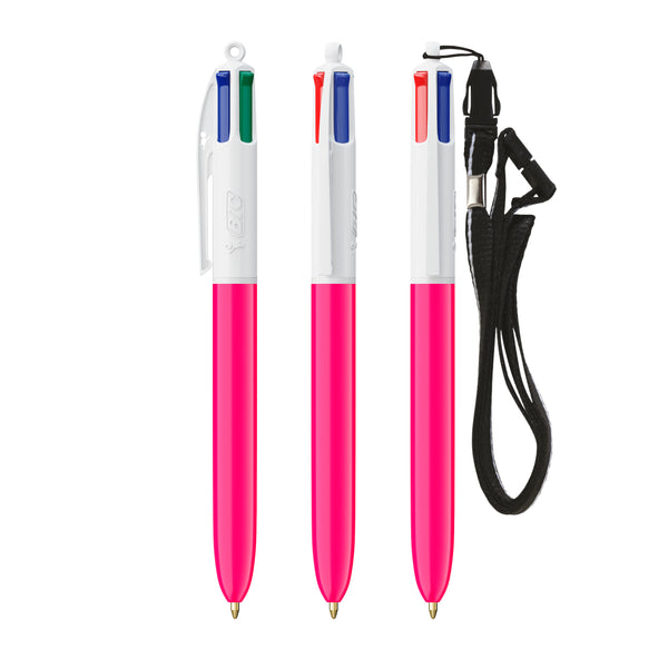 BIC® 4 Colours® con laccetto personalizzata — Bianco - rosa