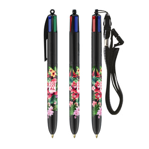 BIC® 4 Colours® con laccetto personalizzata — Nero (esempio di personalizzazione)