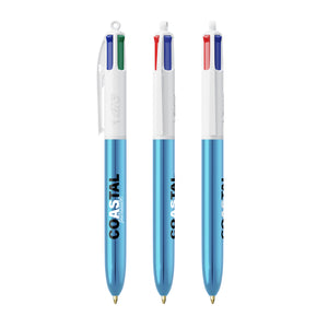 BIC® 4 Colours® Shine personalizzata — Bianco/Blu Metallico (esempio di personalizzazione)