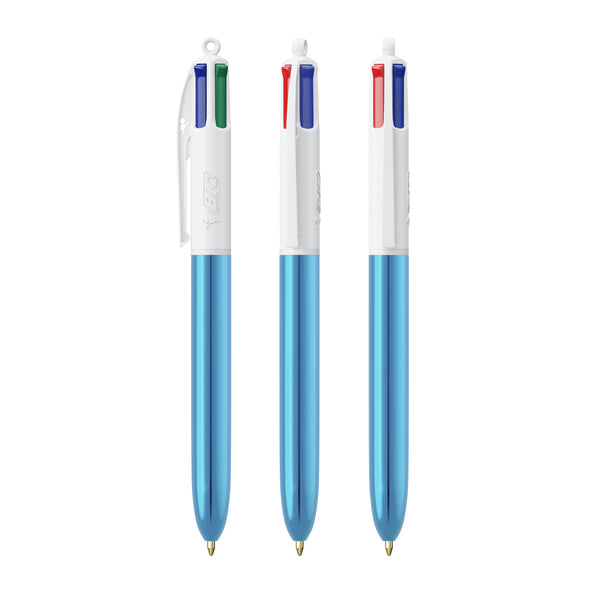 BIC® 4 Colours® Shine personalizzata — Bianco/Blu Metallico