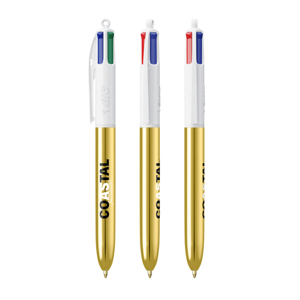 BIC® 4 Colours® Shine personalizzata — Bianco/Oro (esempio di personalizzazione)