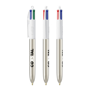 BIC® 4 Colours® Shine personalizzata — Bianco/Metallic Silver (esempio di personalizzazione)