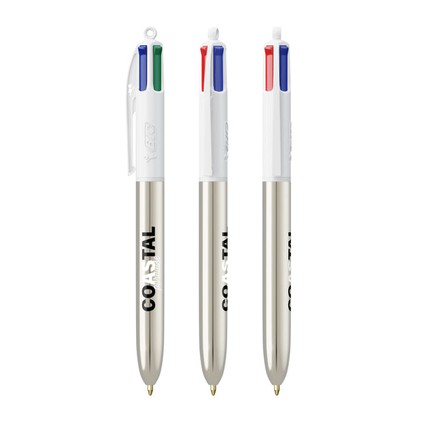 BIC® 4 Colours® Shine personalizzata — Bianco/Metallic Silver (esempio di personalizzazione)