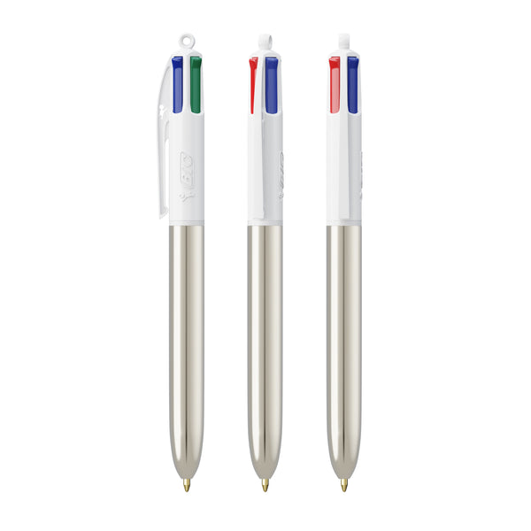 BIC® 4 Colours® Shine personalizzata — Bianco/Metallic Silver