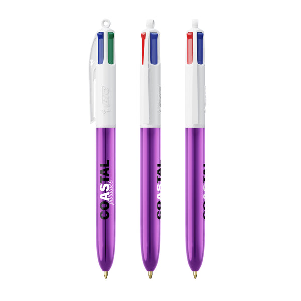 BIC® 4 Colours® Shine personalizzata — Bianco/Metallic Purple (esempio di personalizzazione)