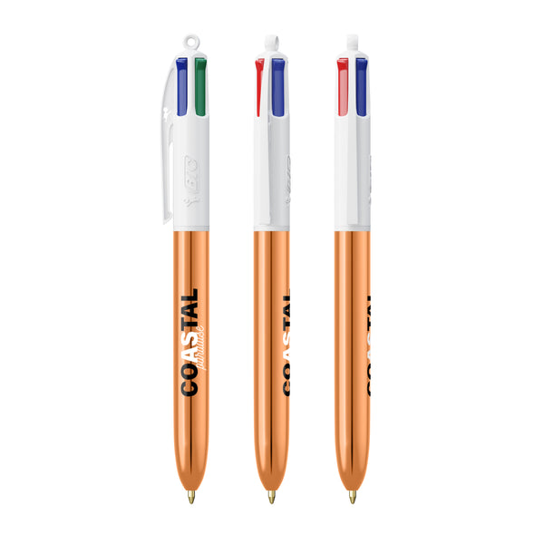 BIC® 4 Colours® Shine personalizzata — Bianco - oro rosa (esempio di personalizzazione)