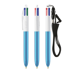 BIC® 4 Colours® Shine con laccetto personalizzata — Bianco/Blu Metallico