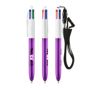 BIC® 4 Colours® Shine con laccetto personalizzata — Bianco/Metallic Purple (esempio di personalizzazione)